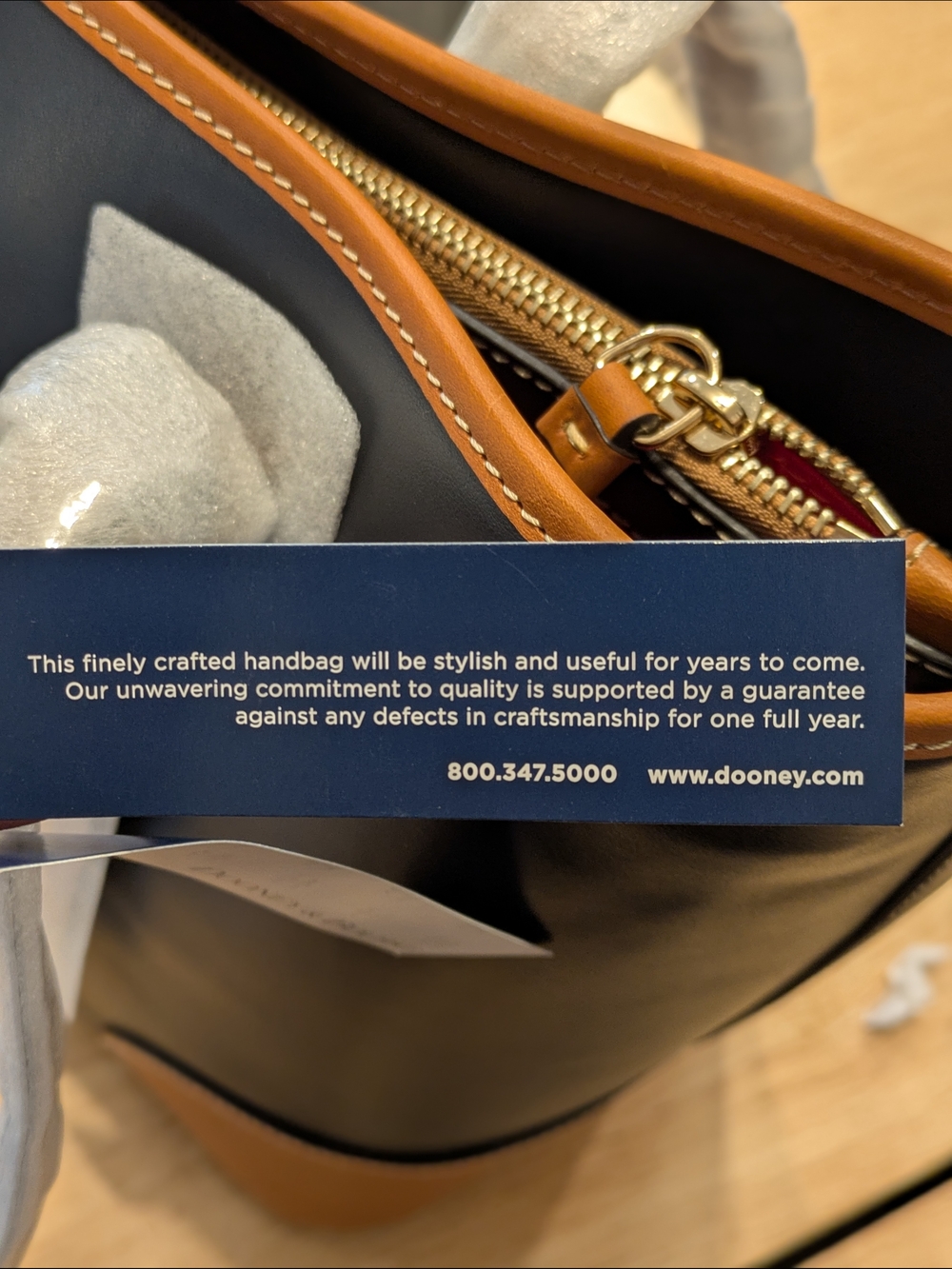 Dooney & Bourke Navy and Tan Leather-Trim Tote - Picture 7 of 8